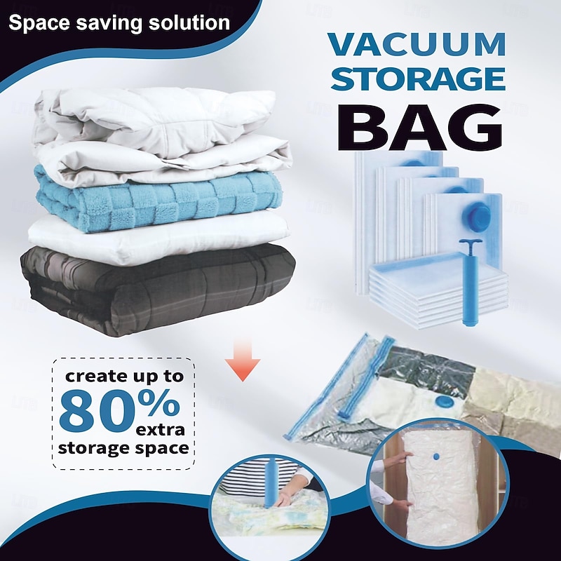8 Jumbo Vacuum Storage Bags for Clothing Travel Luggage with Hand Pump - Seal Bags for Clothes Pillows Comforters Blankets Bedding2