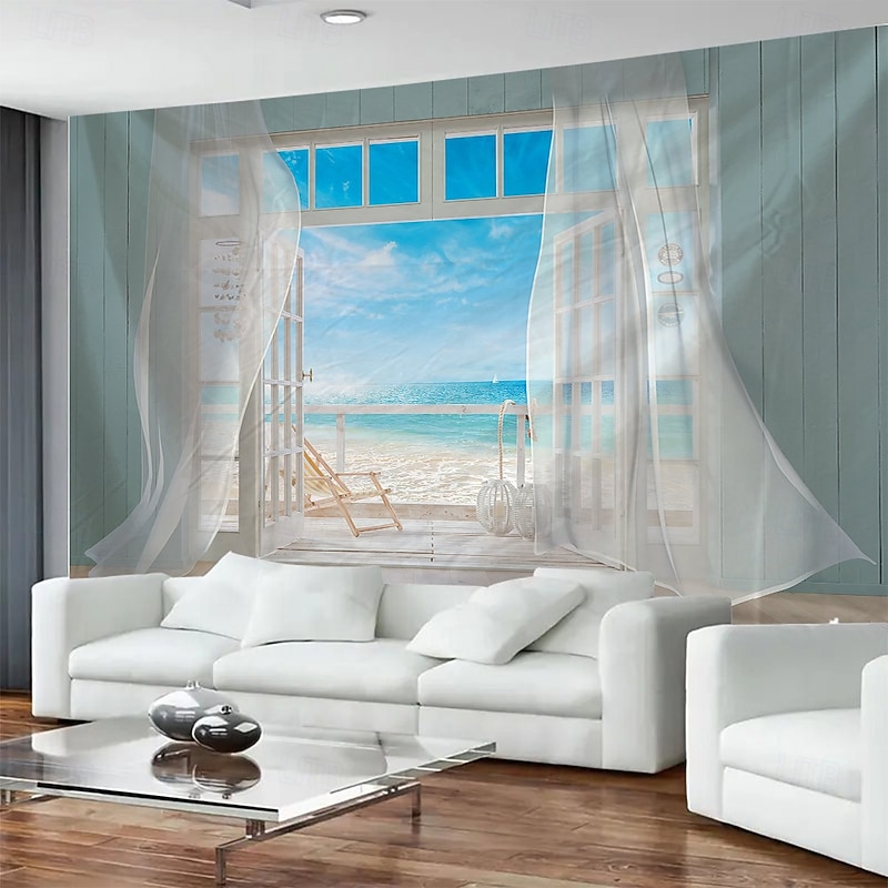 Outside The Window Balcony Sea View Hanging Tapestry Mural Art Large Tapestry Mural Decoration Photos Background Carpet Curtains Home Bedroom Living Room Decoration