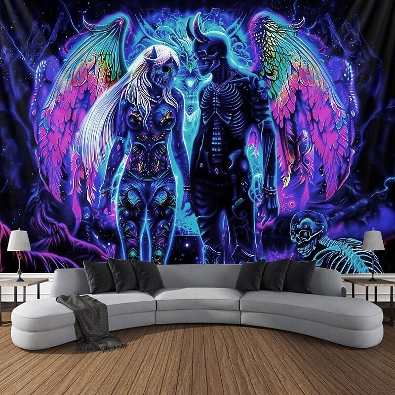Blacklight Tapestry Glow in the Dark Glow Party UV Reactive Demons Trippy Misty Hanging Tapestry Wall Art Mural for Living Room Bedroom