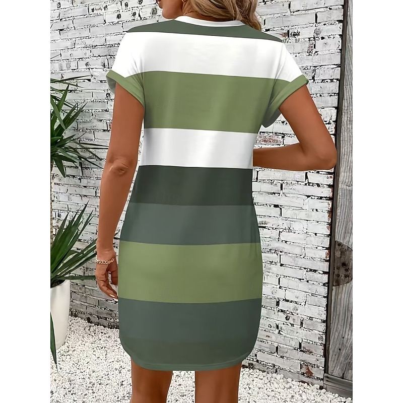 Women's Mini Dress T Shirt Dress Tee Dress Shift Dress Casual Outdoor Daily Holiday Regular Fit Stripe Short Sleeve Crew Neck Orange Green Summer2