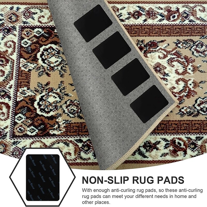 16 PCS Grippers of Rug Pad,PU Non-Slip Carpet Gripper for Hardwood Floors and Tile, Reusable and Washable Area Carpet Tape, Double-Sided Adhesive Pads, Keeps Corners Flat3
