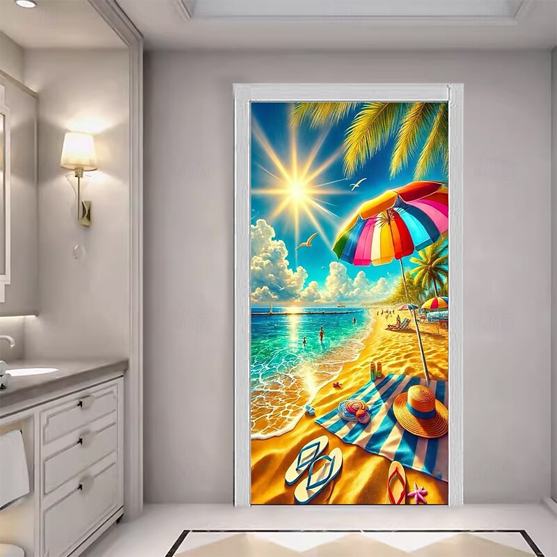 Ocean Beach Sunshine Door Decorations Door Covers Door Tapestry Door Curtain Decoration Backdrop Indoor/Outdoor Door Banner for Front Door Farmhouse4