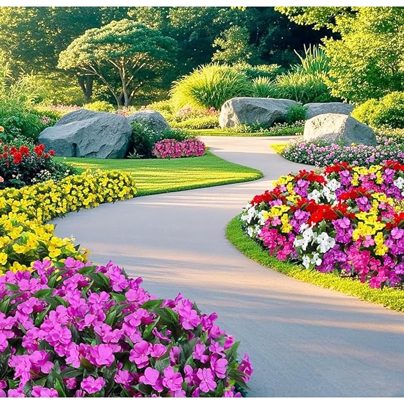 6 Bundles Artificial Impatiens Flowers for Outdoors Decoration Silk Flowers Bouquet Fake Plants UV Resistant for Spring Summer Garden Porch Window Box Balcony Home Decor Fuchsia4