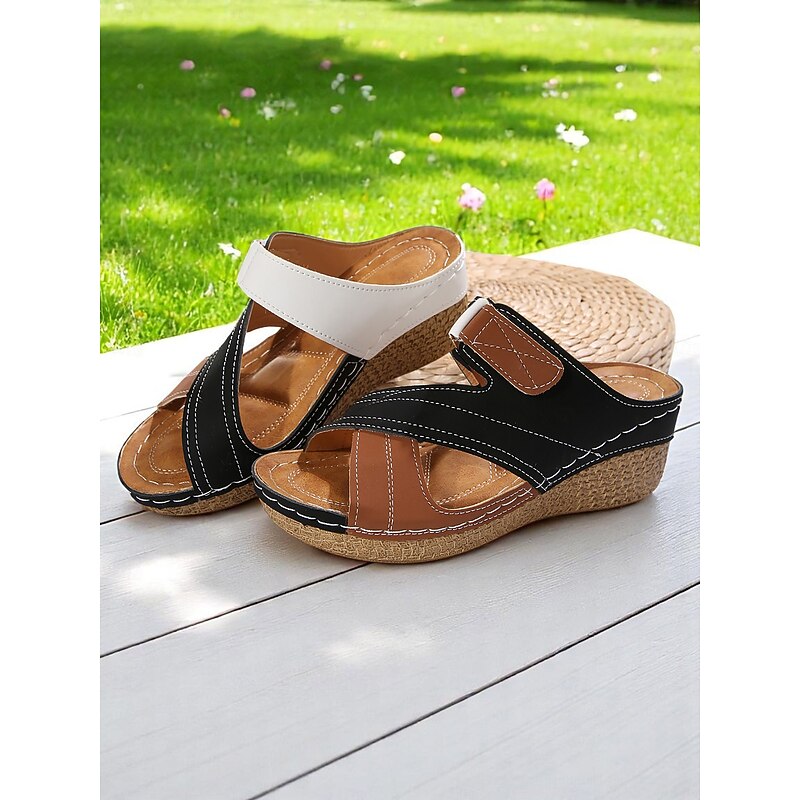 Women's Red and Black Wedge Sandals - Comfortable and Stylish with Adjustable Strap, Perfect for Casual Wear and Relaxed Day Trips4