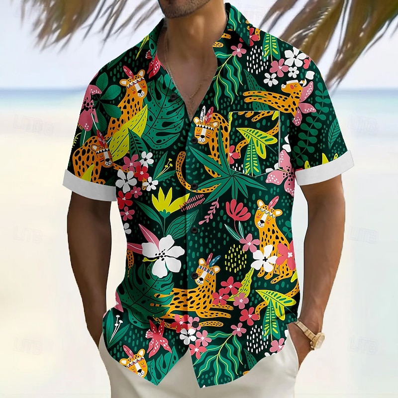 Men's Floral Print Tropical Plants Flowers Summer Hawaiian Shirt Button Up Shirt Aloha Shirt Short Sleeve Hawaiian Vacation Holiday Beach Wear Summer Turndown 3D Print Front One Pocket Linen Like