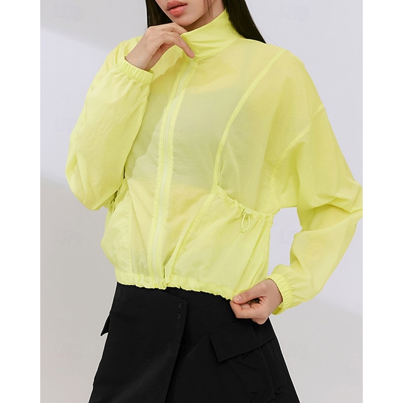 Women's Solid Colored Tennis Sports Jacket Long Sleeve Drawstring Zipper Pocket Quick Dry Breathable Tennis Golf Pickleball Stand Collar Jacket White Yellow Pink Tennis Clothing3