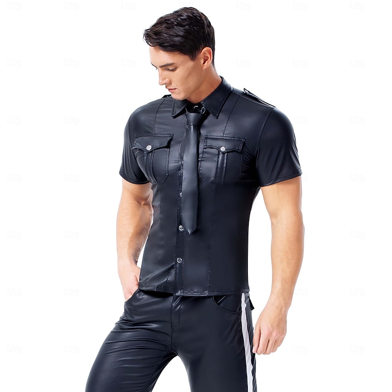 Leather Cop Costume for Men - Faux Leather Uniform Shirt for Pride Parade, Fetish Events, Nightclub & Roleplay4