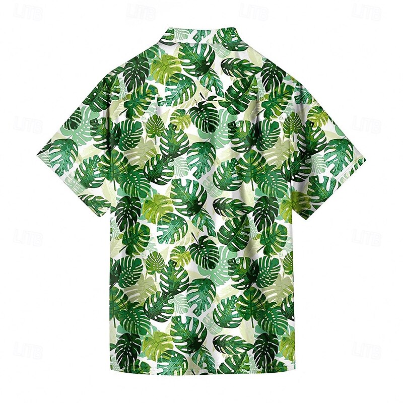 Men's Palm Leaf Tropical Plants Summer Hawaiian Shirt Button Up Shirt Aloha Shirt Short Sleeve Hawaiian Vacation Holiday Beach Wear Summer Spring Turndown 3D Print Collared Shirts Green2