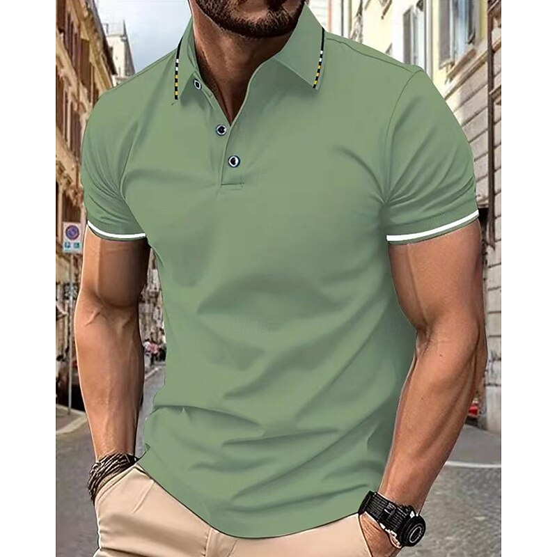 Men's Polo Golf Shirt Street Casual Lapel Short Sleeve Fashion Modern Color Block Buttons Summer Black White Pink Wine Navy Blue Royal Blue Polo3