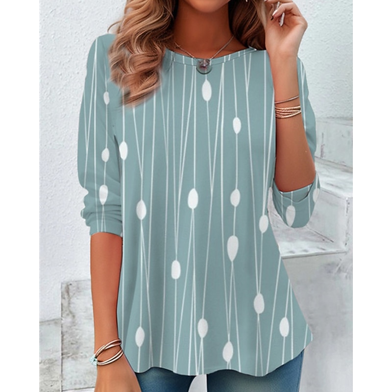 Women's T Shirt Tee Top Color Block Abstract Fashion Modern Long Sleeve Crew Neck Regular Tops Daily Print Red Sky Blue Light Blue Summer Spring3