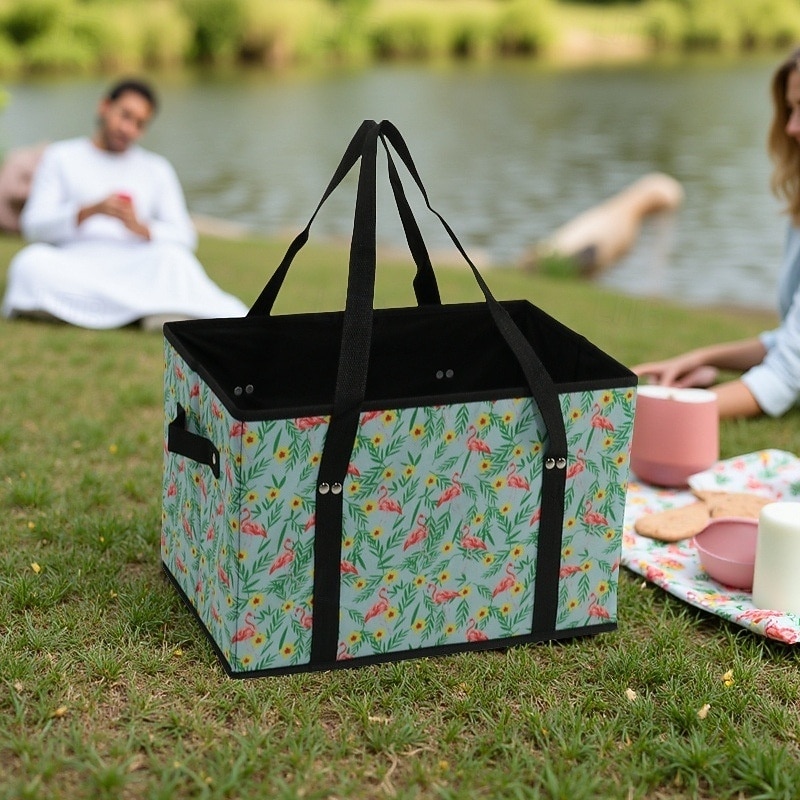 Reusable Grocery Bags Foldable Picnic Basket, Portable Travel Storage Tote, Non-Woven Fabric Handheld Shopping Basket, Collapsible Fruit and Vegetable Organizer Bin for Outdoor Camping