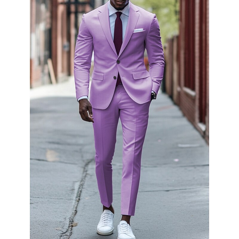 Men's Wedding Casual Party Suits Notch Lapel Purple Fashion Formal Solid Colored Standard Fit 2 Piece Single Breasted Two-buttons2