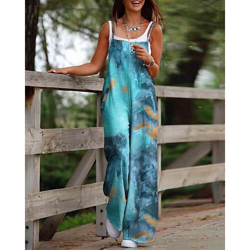 Women's Normal Jumpsuit Casual Floral Sleeveless U Neck Print Street Holiday Regular Fit Red Blue Khaki Summer4