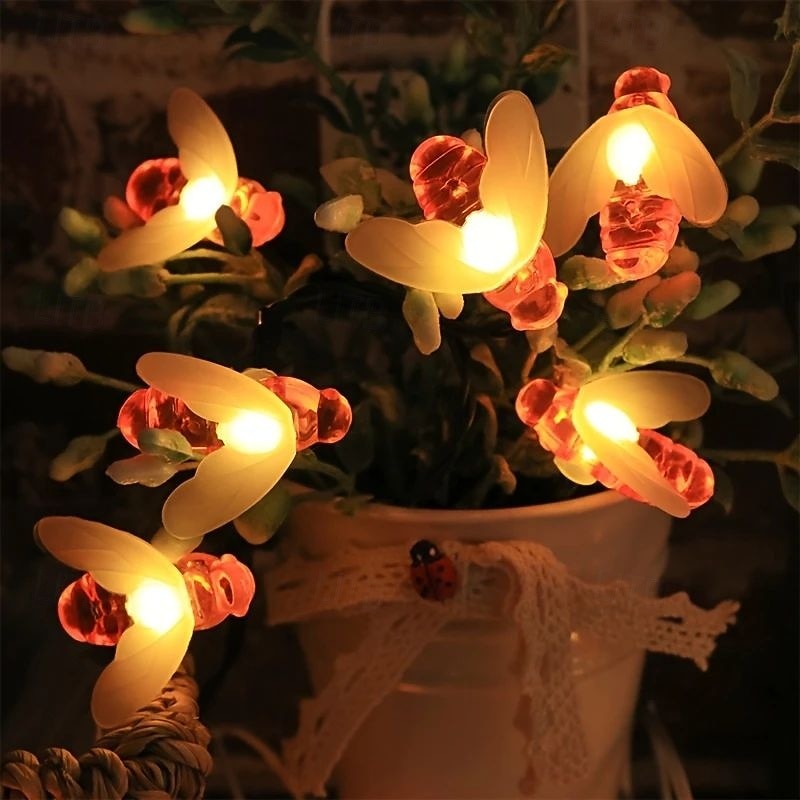 Solar Bee String Lights 12m 100LEDs Outdoor Waterproof Fairy Lights for Wedding Party Tree Courtyard Patio Fence Balcony Outdoor Indoor Decoration4