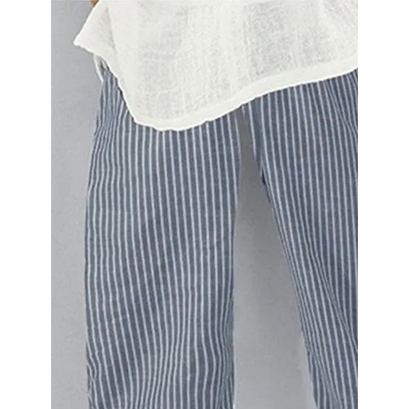 Women's Chinos Baggy Pants Beach Shorts Vacation Vintage Ethnic Style Ankle-Length High Waist Graphic Striped Drawstring Patchwork Wide Leg Soft Breathable Micro-elastic Vacation Street Causal2