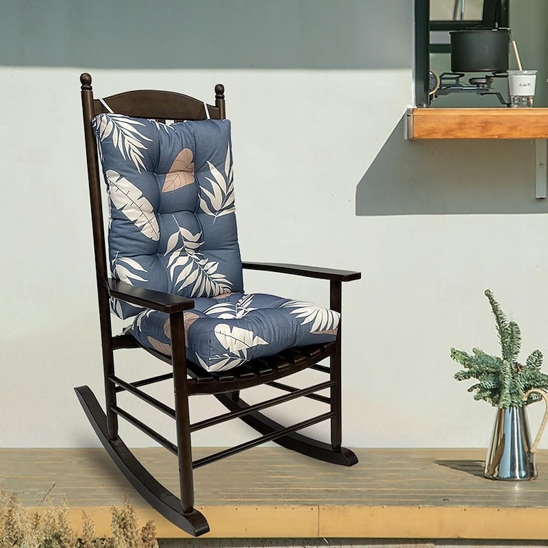 Indoor/Outdoor Rocking Chair Cushion Set, Tufted Water Resistant Chair Cushion Rocking Chair Pads Includes Seat Pad & Back Pillow with Ties, High Back Chair Cushion for Porch, Yard Garden
