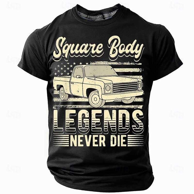 Mens Square Body Legends Never Die Truck Graphic Short Sleeve T-Shirt4