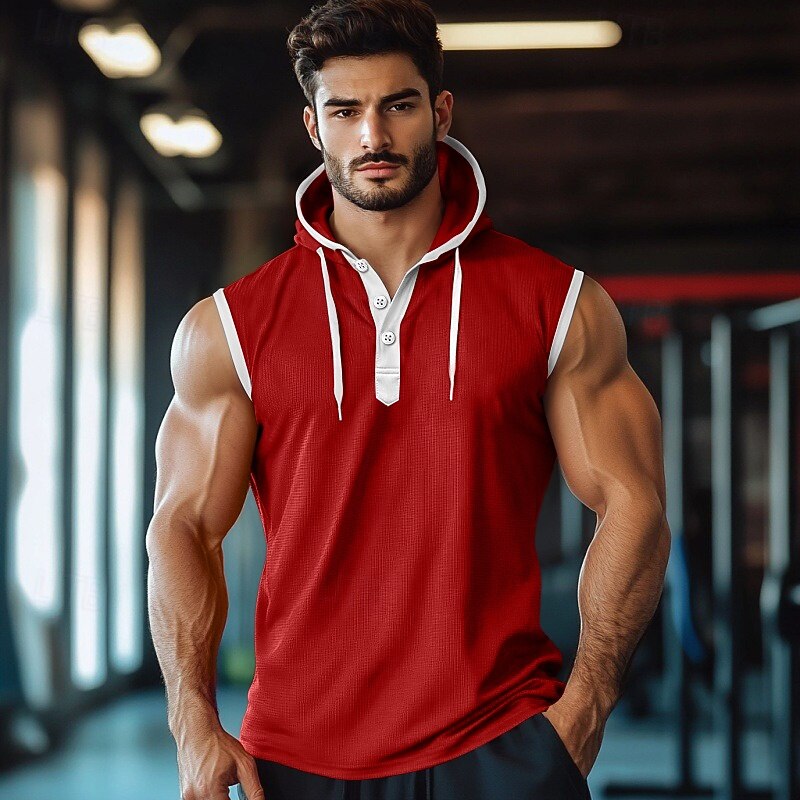 Men's Waffle Tank Top Vest Sleeveless Shirt Sleeveless Hooded Summer Plain Fashion Sporty Classic Hooded Street Casual Sports Black White Red Top Tee for Men