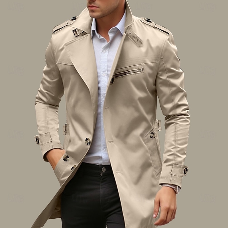 Men's Transition Jacket Trench Coat Outdoor All Seasons Windbreaker Outerwear Clothing Apparel Streetwear Plain Front Pocket Lapel Single Breasted3