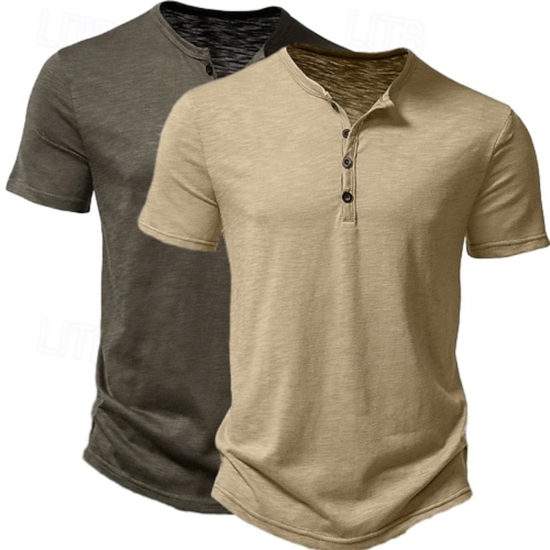 2 Pack Men's T Shirt Henley Shirt Tee Top Short Sleeve Plain Solid Designer Basic Modern Contemporary Buttons Plain Henley Vacation Street Casual Summer Henley T-Shirt2