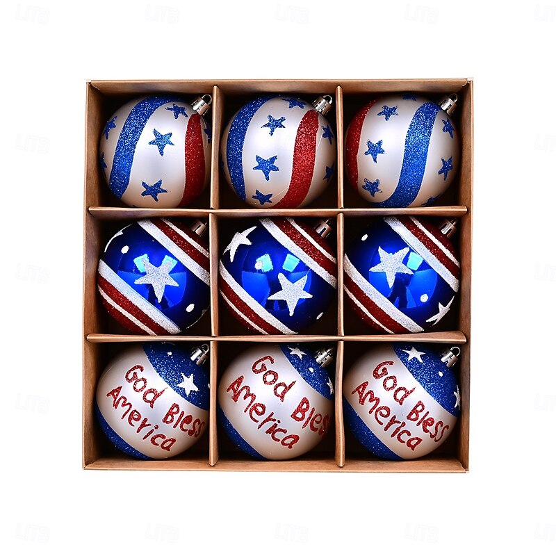 9pcs/set Patriotic Ornaments for 4th of July Tree Decorations,Independence Day Red White Blue Shatterproof Americana Gnome Hanging Ball Ornaments for Labor Christmas Memorial Day Decor3