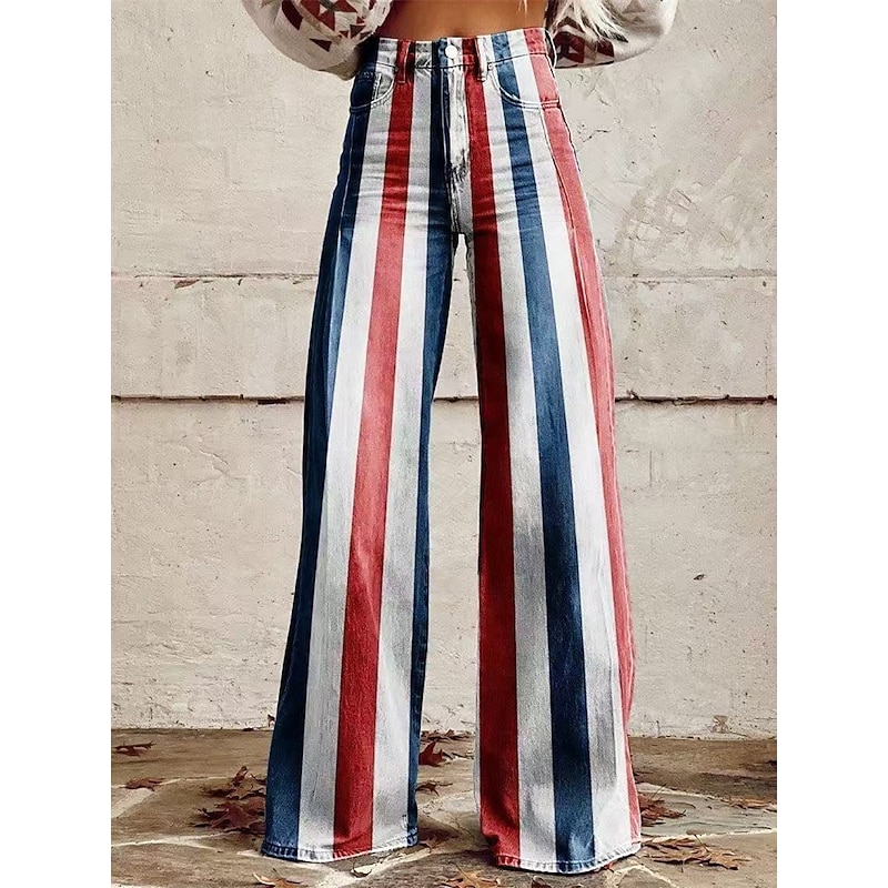 Retro Vintage 1970s Pants Wide Legged Pants Hippie Disco High Waist Stars USA Flag Faux Jeans Style Fancy Dress Women's 4th of July Mexico's Independence Day Casual Daily Music Festival Retro Theme3