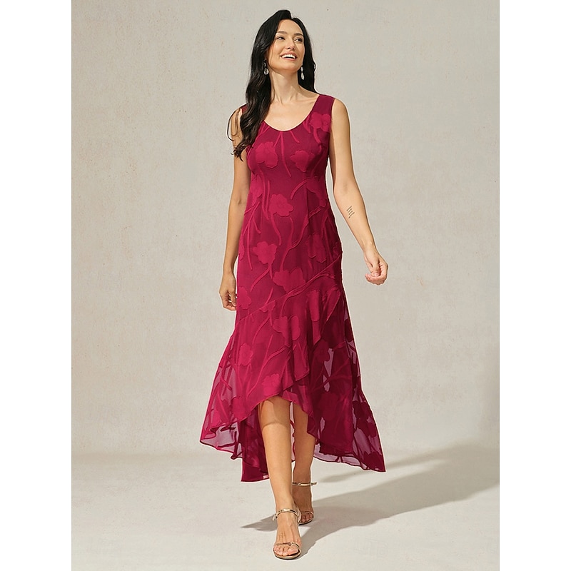 Women's Maxi Dress Ruffle Dress Elegant Wedding Wedding Guest Evening Party Regular Fit Floral Sleeveless U Neck Red Summer Spring2