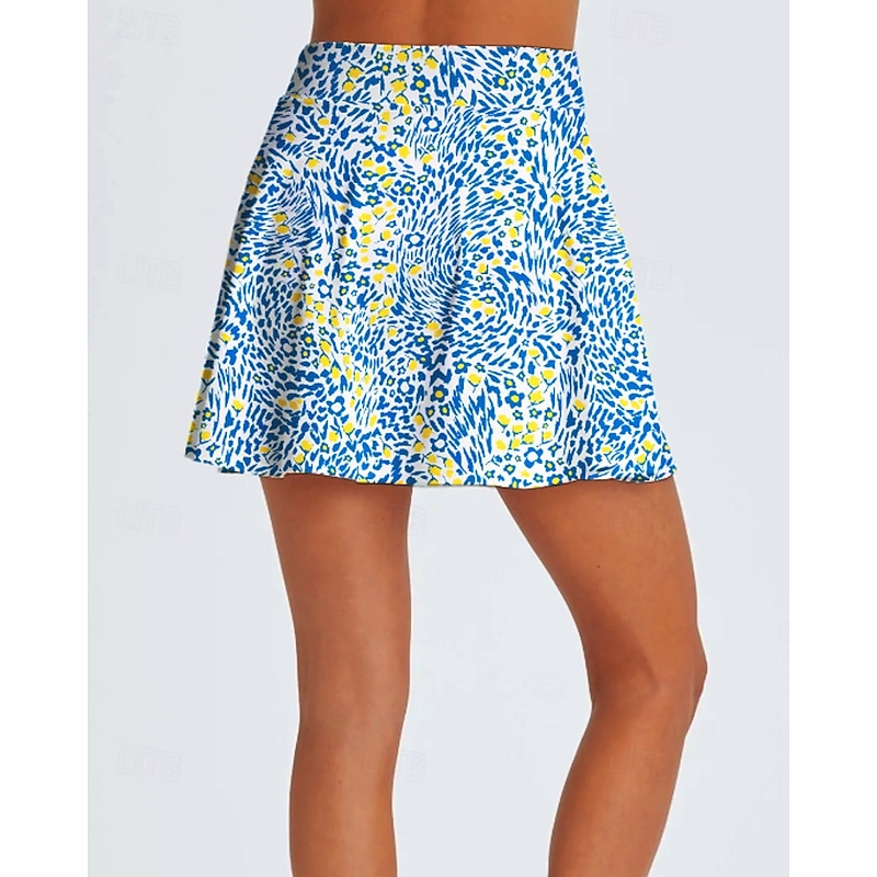 Women's Floral Tennis Skirts with Shorts High-Top Moisture Wicking Breathable Tennis Golf Pickleball Blue Orange Green Tennis Clothing3