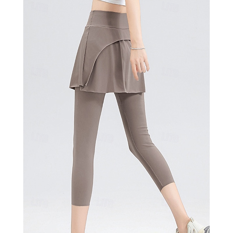 Women's Solid Colored Tennis Skirt with Capri Leggings Side Pockets Split Quick Dry Tennis Golf Pickleball Bottoms Black Brown Gray Spandex Tennis Clothing3