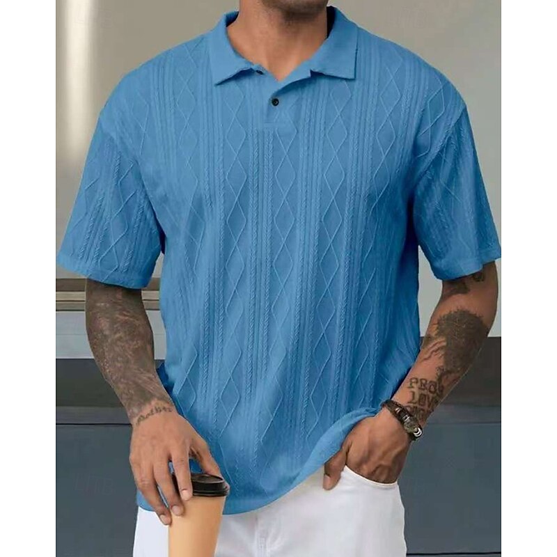 Men's Golf Shirt Golf Polos Shirts Work Casual Lapel Short Sleeve Basic Modern Plain Buttons Jacquard Summer Regular Fit Black White Blue Khaki Army Green Gray Golf Shirt