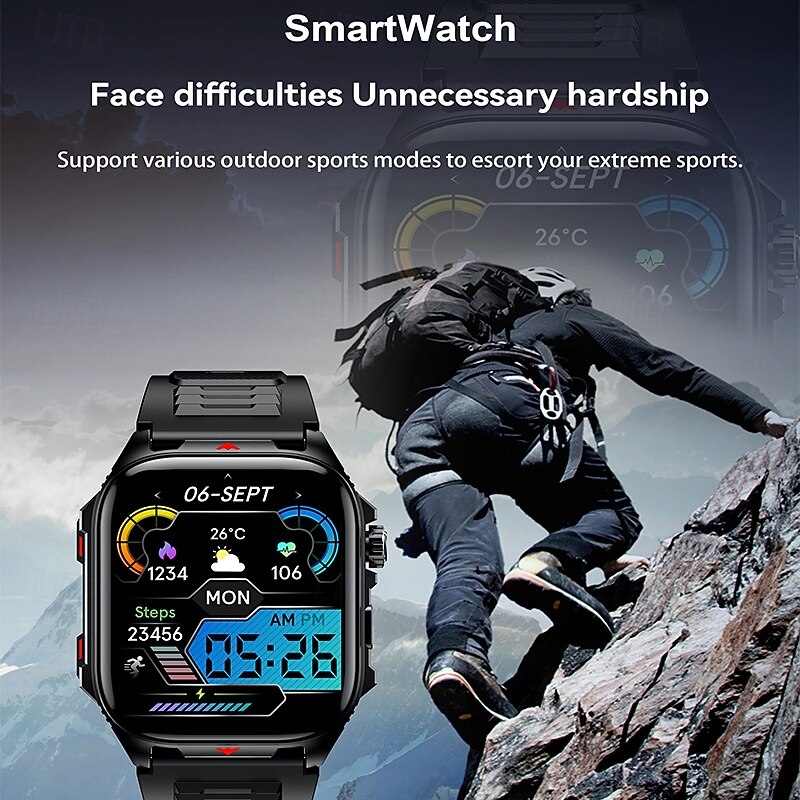 2025 Outdoor Sport Smart Watch Men 2.01 HD Screen LED Flashlight 400mAh Large Battery Heart Rate Waterproof BT Call Smartwatch2