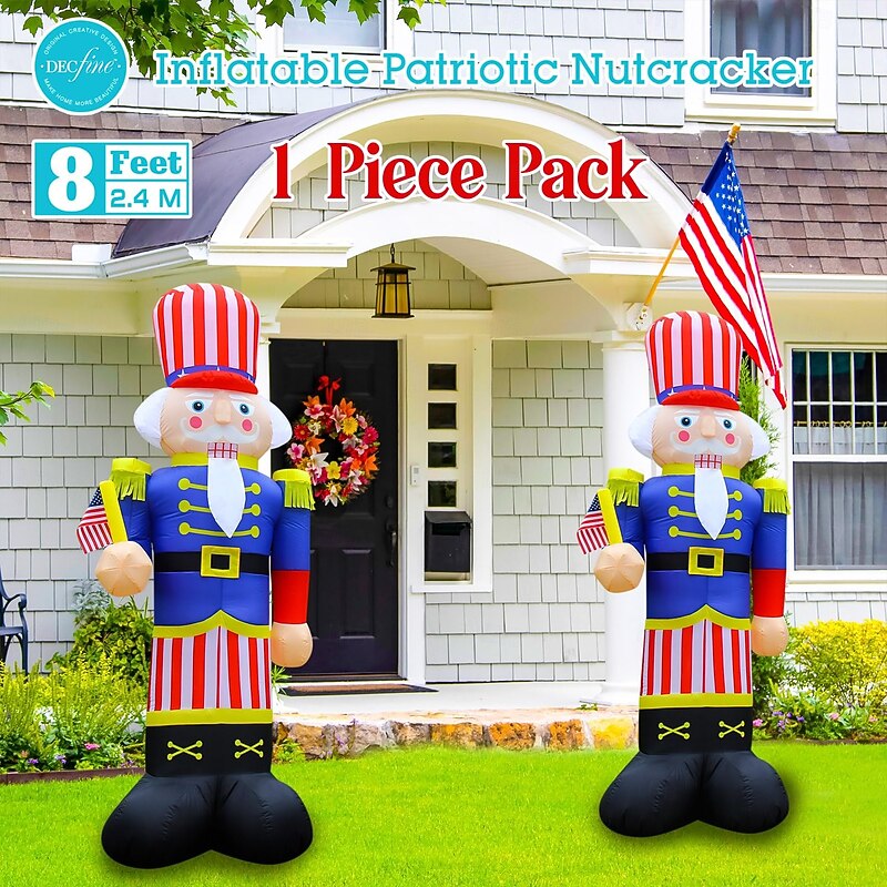 1 Pc 2.4M 8FT July 4th US Independence Day Nutcracker Soldiers Inflatable Air Model Patriotic Courtyard Lawn Party Decoration Light4