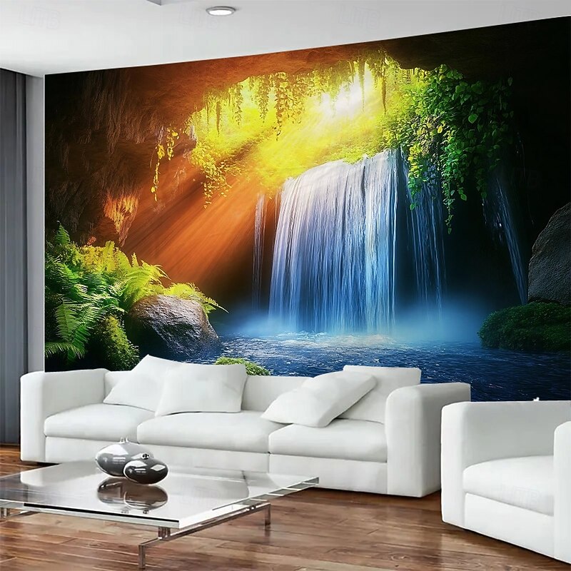 Rock Cave Waterfall Landscape Hanging Tapestry Mural Art Large Tapestry Mural Decoration Photos Background Carpet Curtains Home Bedroom Living Room Decoration3