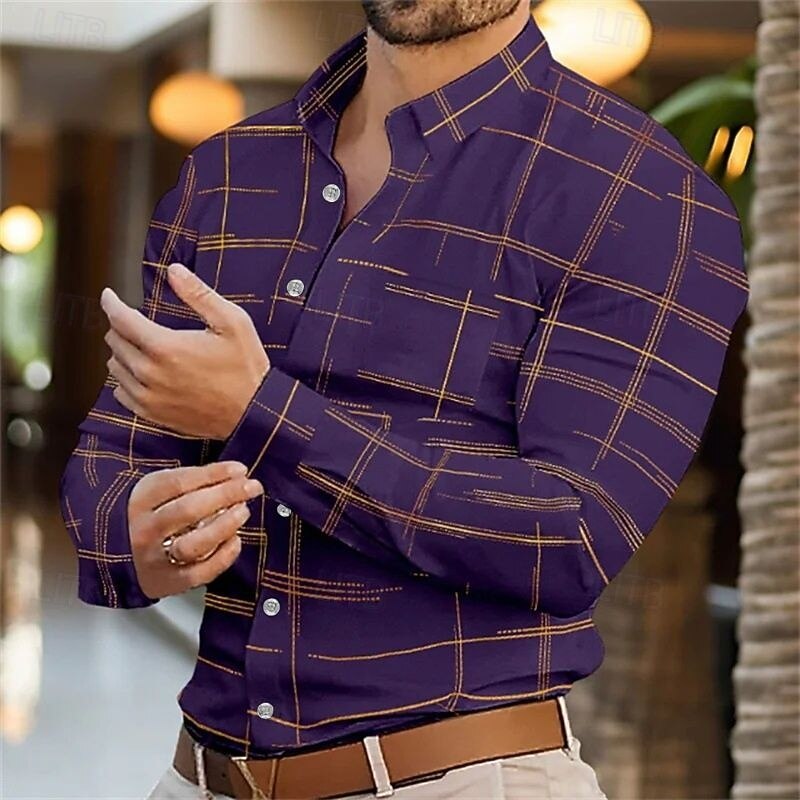 Men's Shirt Summer Shirt Casual Shirt Beach Shirt Button Up Shirt Black White Wine Royal Blue Purple Long Sleeve Printing Lapel Vacation Hawaiian Clothing Apparel Polyester Fashion Casual Comfortable2