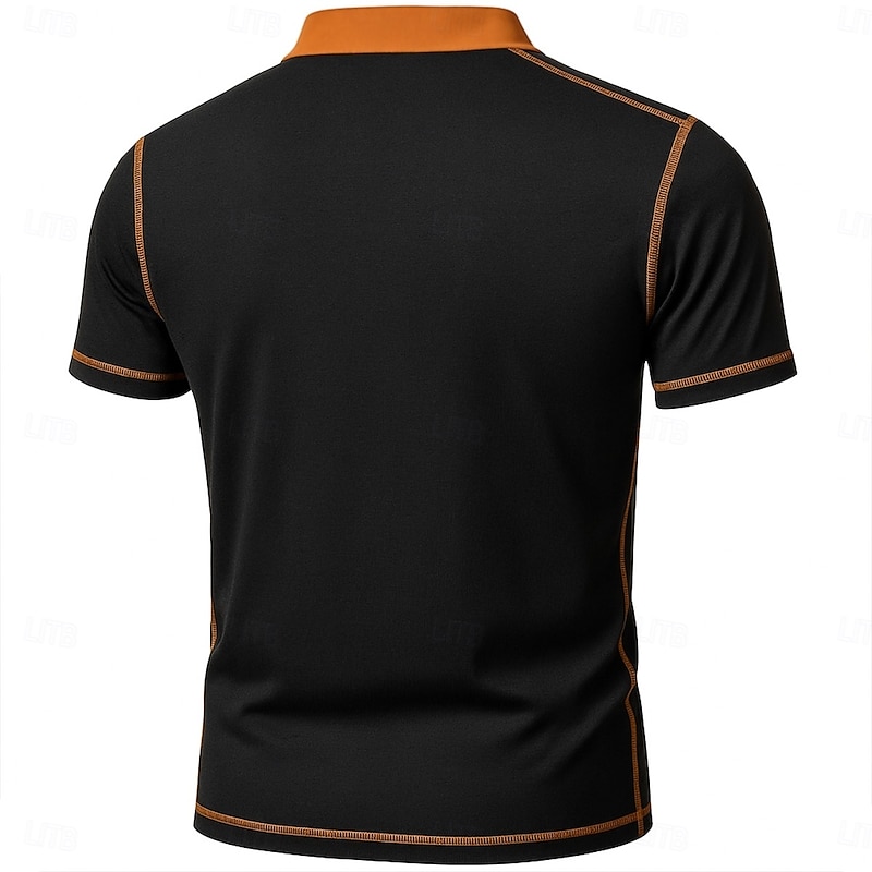 Men's Henley Shirt Tee Top Short Sleeves Patchwork Solid Fashion Designer Basic Color Matching Decorative Lines Henley Vacation Street Casual Summer All Seasons Black Navy Blue Gray Henley T-Shirt4