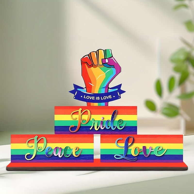 Pride Decorative Wooden Table Centerpieces, Love Is Love Table Decorations for Pride Month, Rainbow Theme LGBTQ Party Supplies, Perfect for Pride Celebration and Party Decor