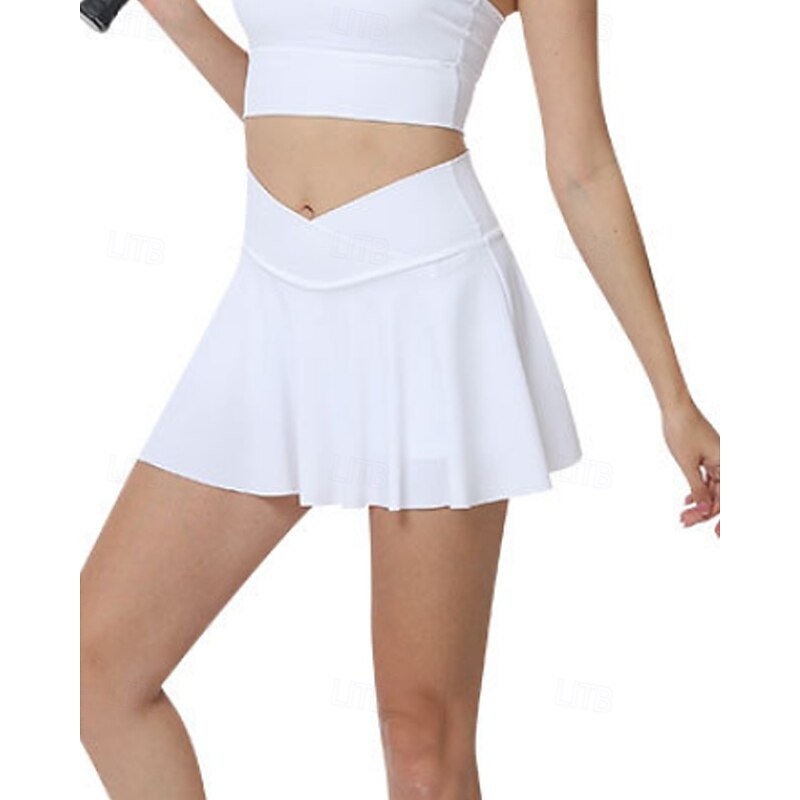 Women's Solid Colored Tennis Skirts with Shorts Ruched Moisture Wicking Breathable Tennis Golf Pickleball Black White Pink Tennis Clothing4