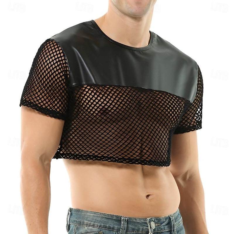 Gay Pride Halloween T-shirt Crop Top Tee Sexy Leather Fetish Mesh Fishnet Adults' Men's Halloween Carnival Clubwear Pride Parade Pride Month Easy Halloween Costumes Dress Up