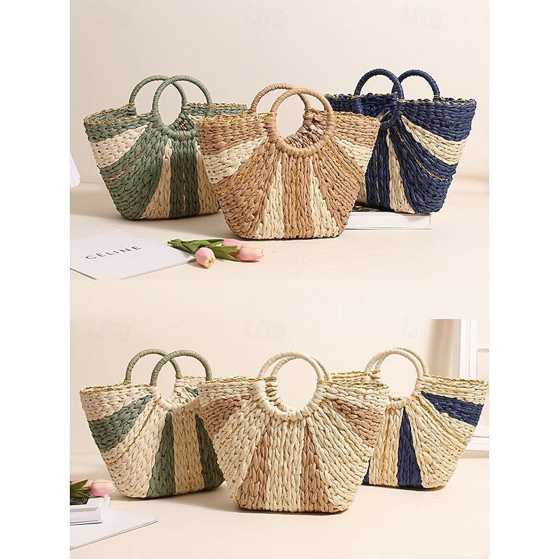 Women's Stylish Woven Straw Beach Bag with Circular Handles, Large Capacity, Eco-friendly Boho Design, Perfect for Summer, Vacations and Day Trips3