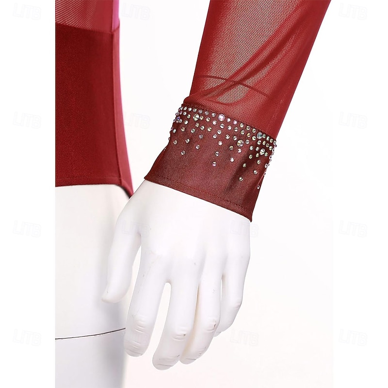 Men's Shiny Rhinestone Mock Neck Latin Tango Dance Shirt Latin Tango Training Performance Bodysuit3