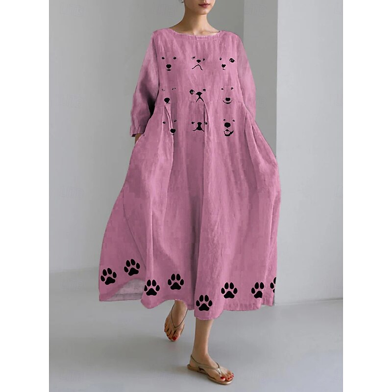 Women's Maxi Dress Sundress A Line Dress Summer Dress Vacation Casual Beach Daily Holiday Going out Loose Fit Graphic Animal Long Sleeve Crew Neck Boat Neck Pink Blue Brown Summer Spring