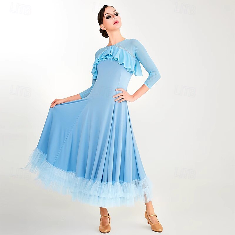 Ballroom Dance Dress Crystal / Rhinestone Splicing Women's Performance Party 3/4 Length Sleeve Crystal Cotton2