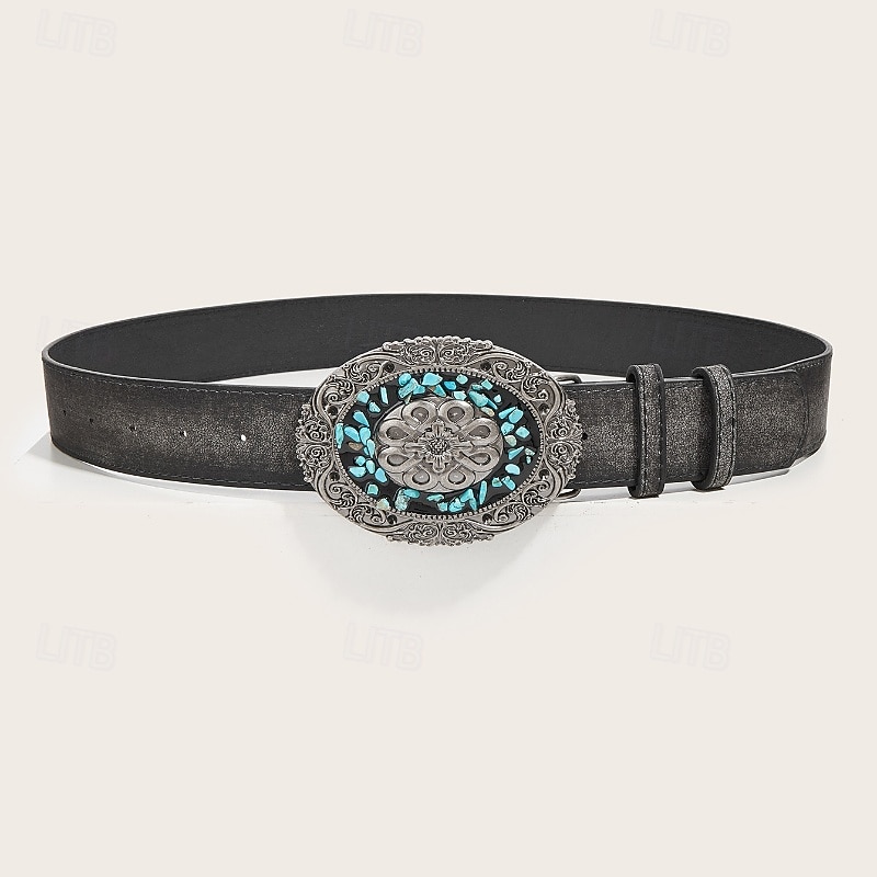 Women's Belt PU Black Brown Gray Waist Belt Holiday Weekend Floral2