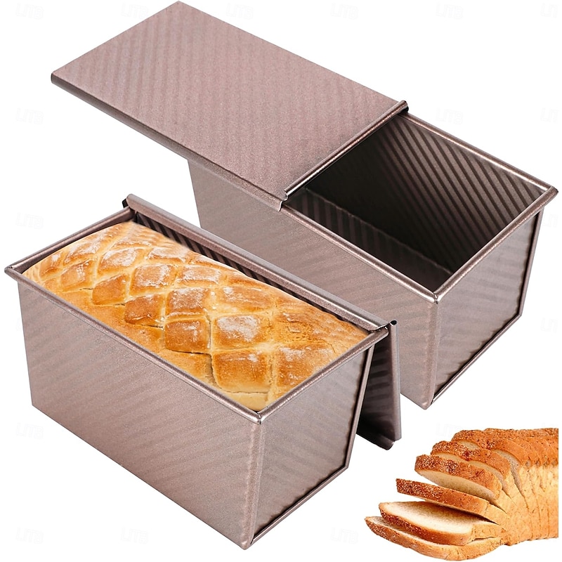 2pack Pullman Bread Pans with Lid, Bread Loaf Pan, Non-Stick, Easy Release Sandwich Bread Loaf Pan for Baking Homemade Bread2