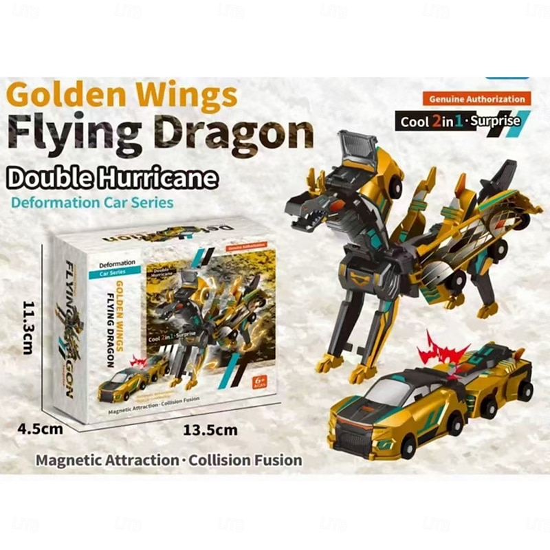 2 In 1 Collision Transforming Dinosaur Car Toy for Kids, Magnetic Automatic Conversion Vehicle, Dino Car Toy Gift for Boys and Girls2