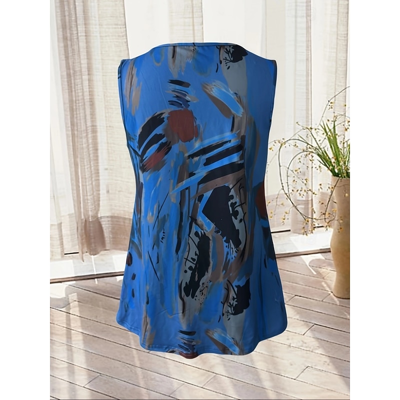 Women's Summer Tops Vintage Sleeveless Sleeveless Shirt Collar Long Tops Daily Blue Orange Summer4