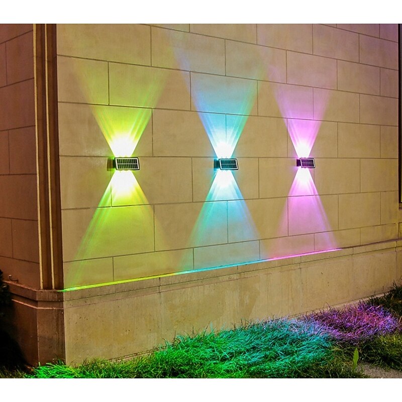 Solar Wall Lights Outdoor Up and Down Lights 4 Lamp Beads (Up 4/Down 4) Waterproof Outside LED Wall Washer Lighting for Step Wall Fence Yard Patio Garden Walkway Porch Decorations2