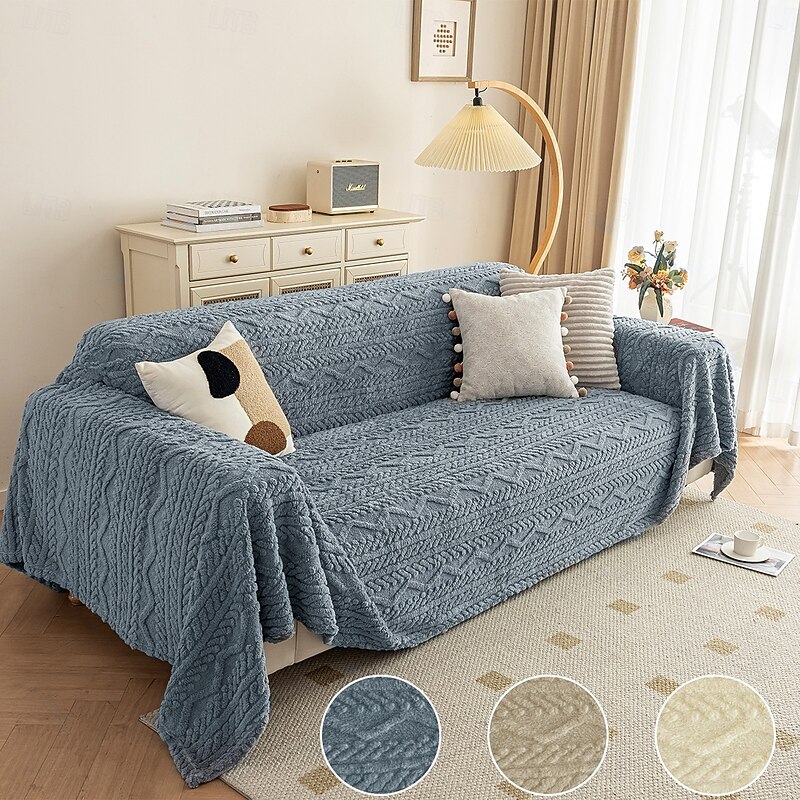 Plush Geometric Jacquard Sofa Cover Soft & Warm Shaggy Blanket Couch Cover Living Room Fuzzy Throws Blankets Sofa Slipcovers for Pets