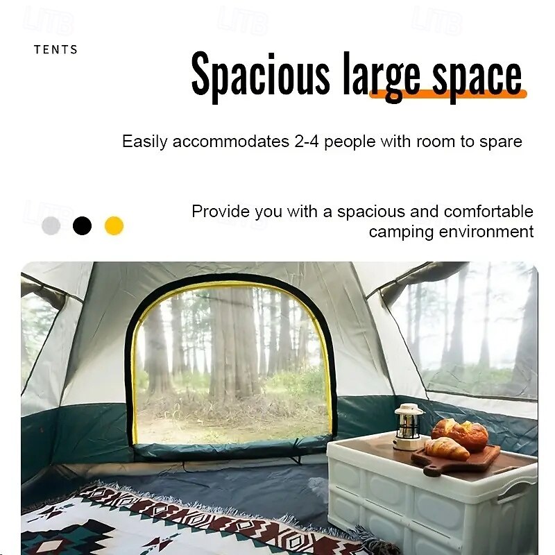 Double Door Double Window Folding Portable Camping Tent Ventilated Waterproof Windproof Portable 2-3/3-4 People Suitable for Outdoor Camping Mountaineering and Travel4