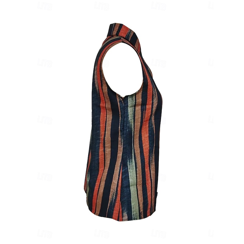 Women's Camisole Tank Top Striped Daily Casual Sleeveless V Neck Regular Tops Daily Buttons Print Yellow Red Blue Summer Spring3